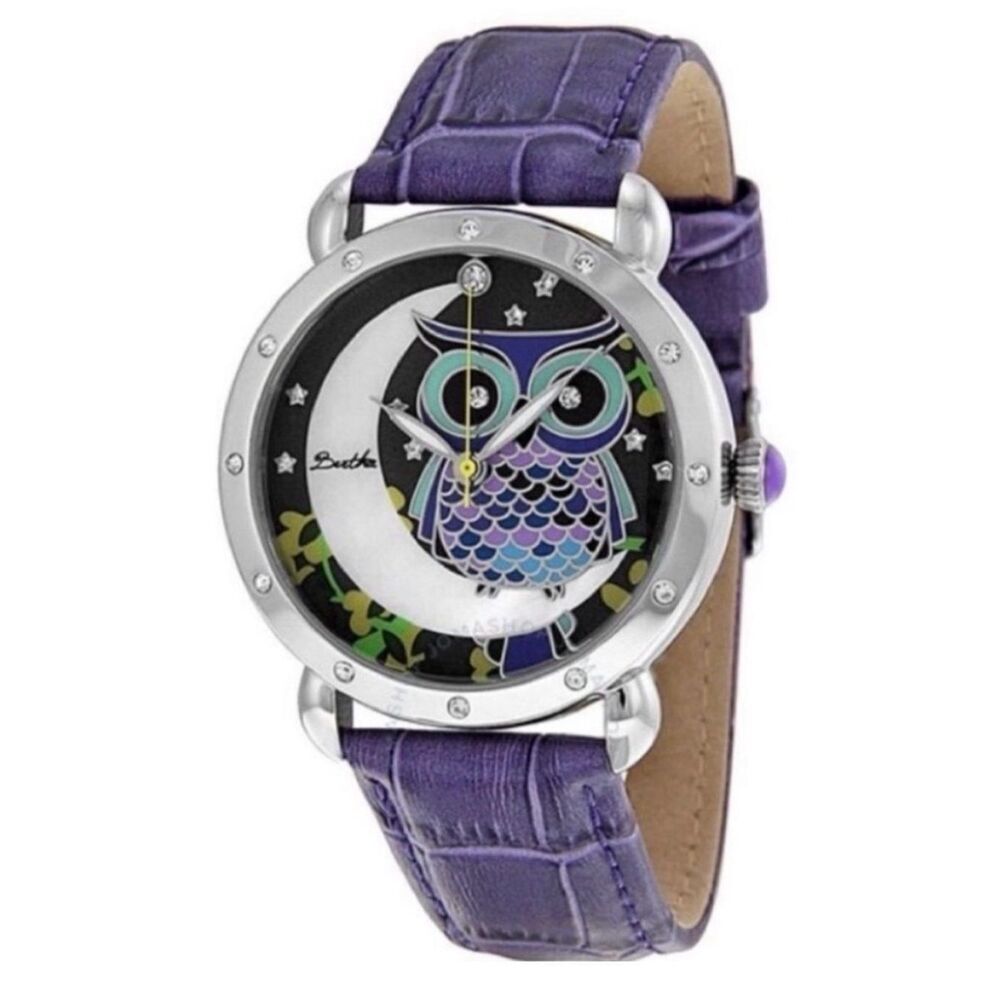 Bertha Ashley MOP Ladies Purple Owl Dial Wristwatch